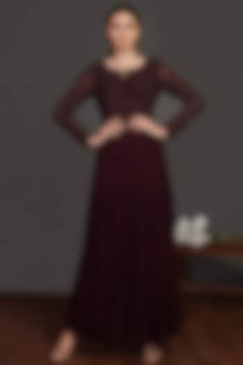 Wine 3D Embellished Gown by Onaya