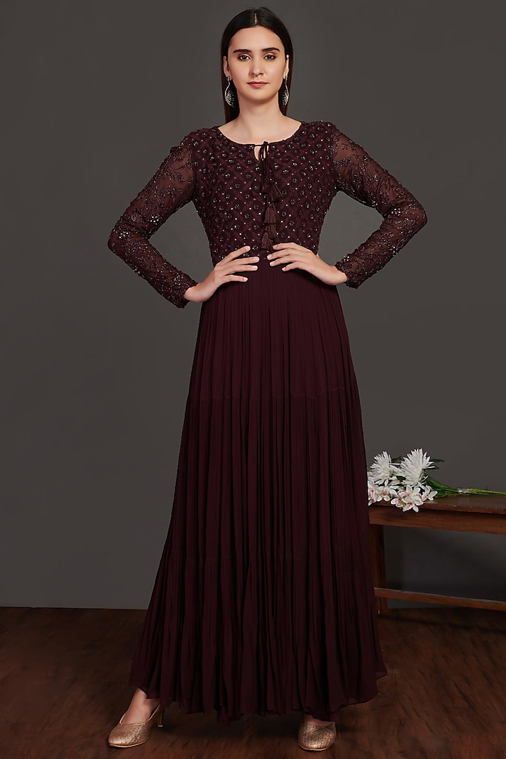 Wine 3D Embellished Gown by Onaya