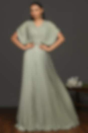 Green Pleated Gown With Belt by Onaya at Pernia's Pop Up Shop