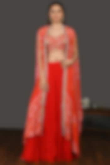 Red Bandhani Skirt Set by Onaya