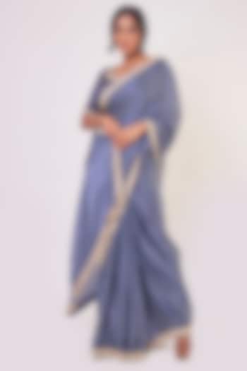 Blue Satin Embroidered Festive Saree Set by Onaya at Pernia's Pop Up Shop