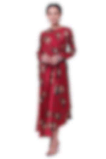 Red Satin Printed Summer Dress by Onaya at Pernia's Pop Up Shop
