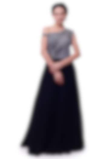 Black & Grey Georgette Embellished Party Wear Gown by Onaya at Pernia's Pop Up Shop