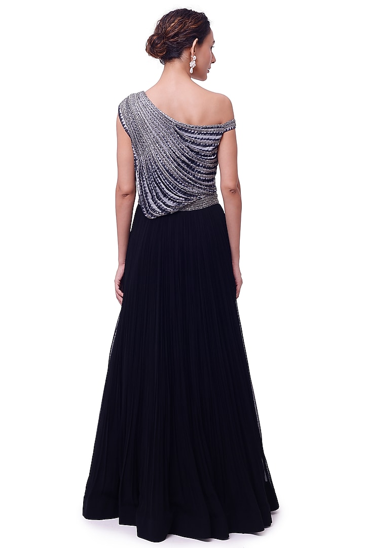 Black & Grey Georgette Embellished Party Wear Gown by Onaya at Pernia's Pop Up Shop