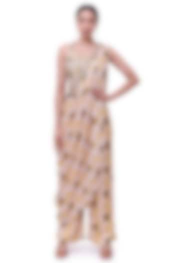 Mustard Satin Printed Pant Festive Saree Set by Onaya at Pernia's Pop Up Shop