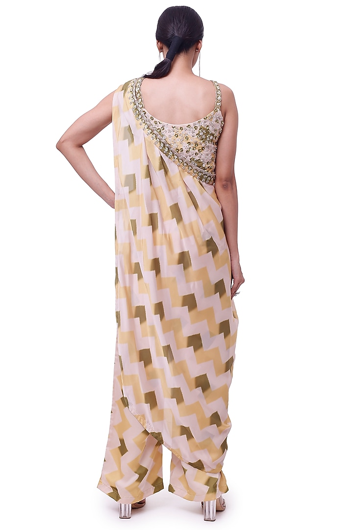 Mustard Satin Printed Pant Festive Saree Set by Onaya at Pernia's Pop Up Shop