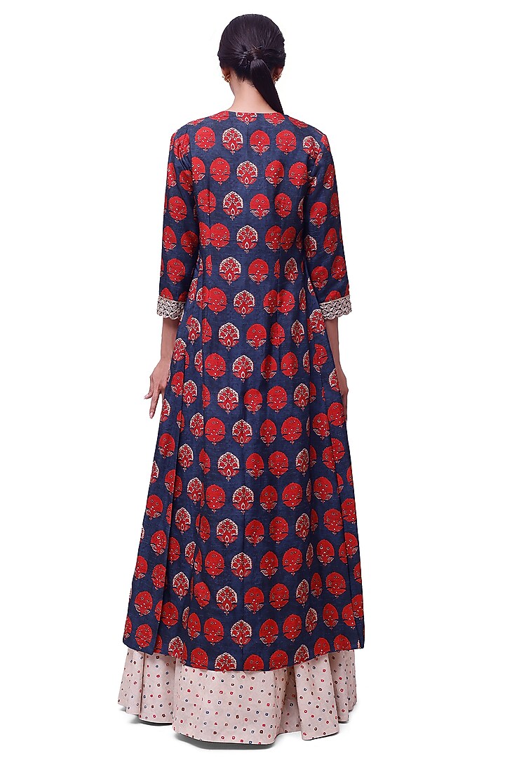 Deep Blue Silk Printed Jacket Set by Onaya at Pernia's Pop Up Shop