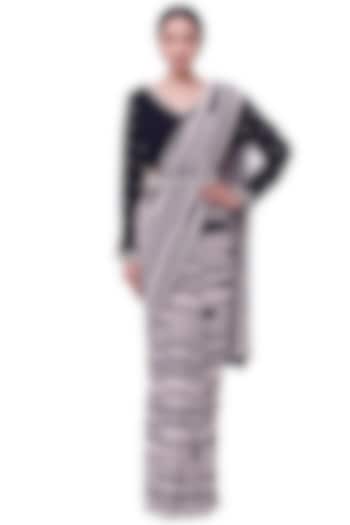 Black & White Georgette Striped Party Wear Saree Set by Onaya at Pernia's Pop Up Shop