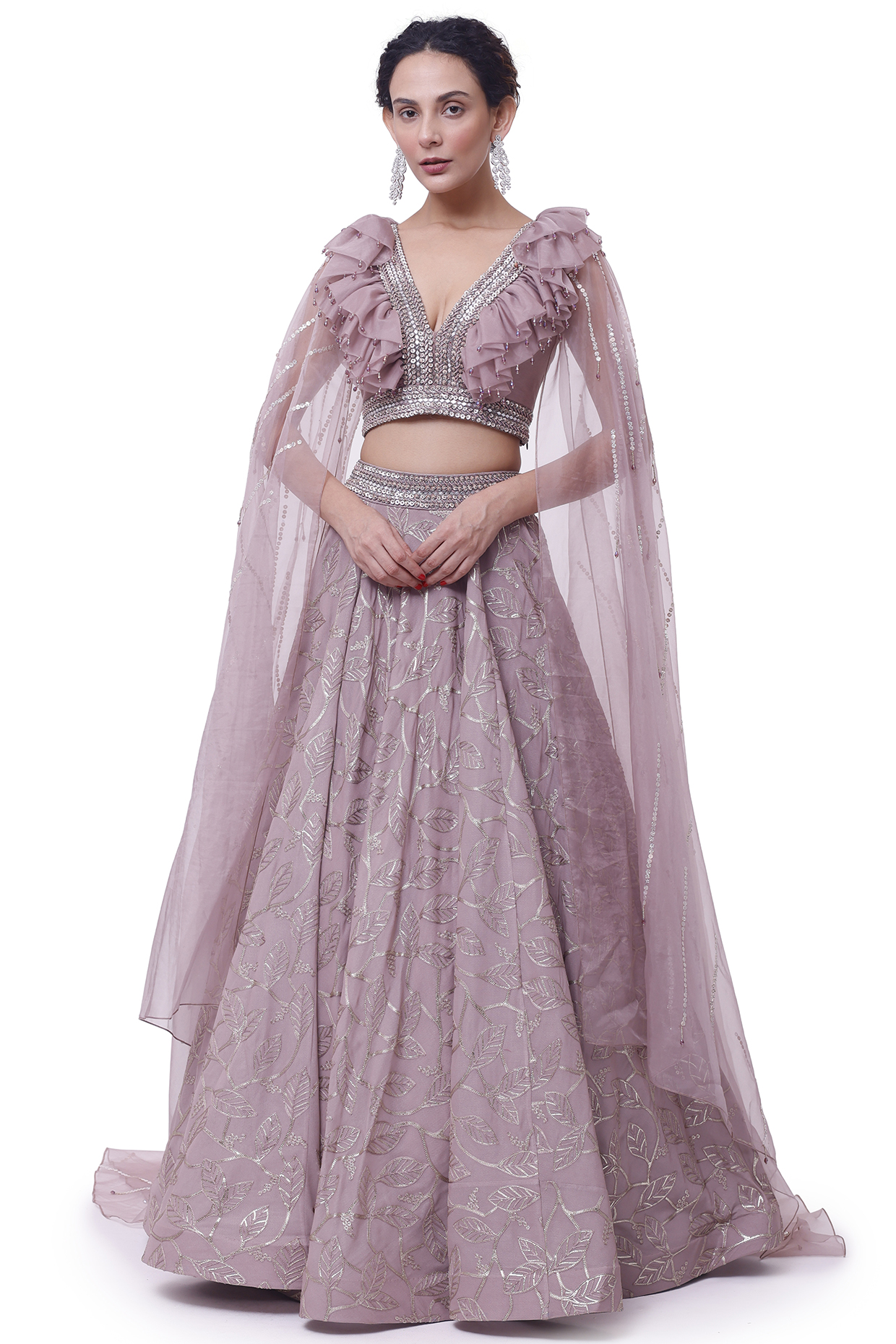 Onion Pink Georgette Sequins Embellished Lehenga Set by Onaya at Pernia's Pop Up Shop