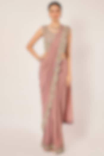 Mauve Lycra Net Mirror Work Draped Saree Set by Onaya at Pernia's Pop Up Shop