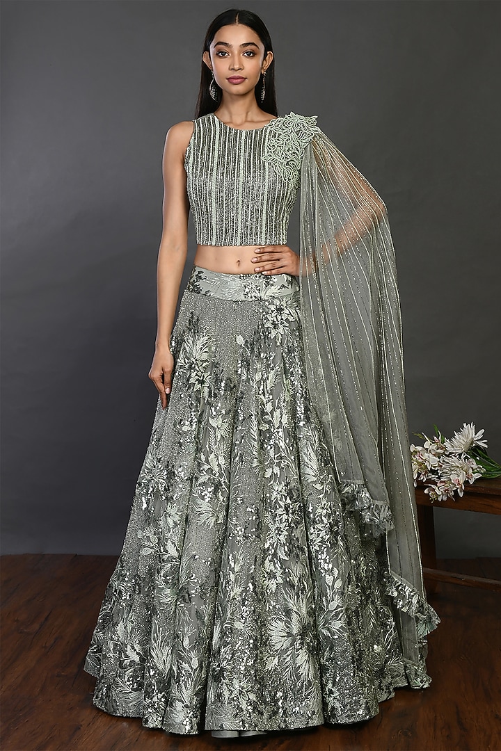 Pista Green Embellished Wedding Lehenga Set by Onaya at Pernia's Pop Up Shop