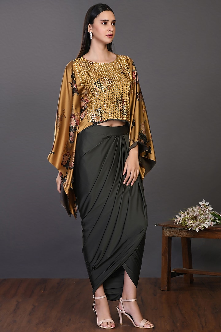 Black Satin Dhoti Set by Onaya at Pernia's Pop Up Shop