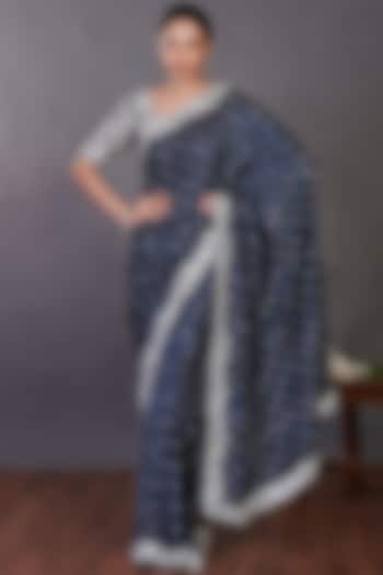Navy Blue Abla Embellished Party Wear Saree Set by Onaya at Pernia's Pop Up Shop