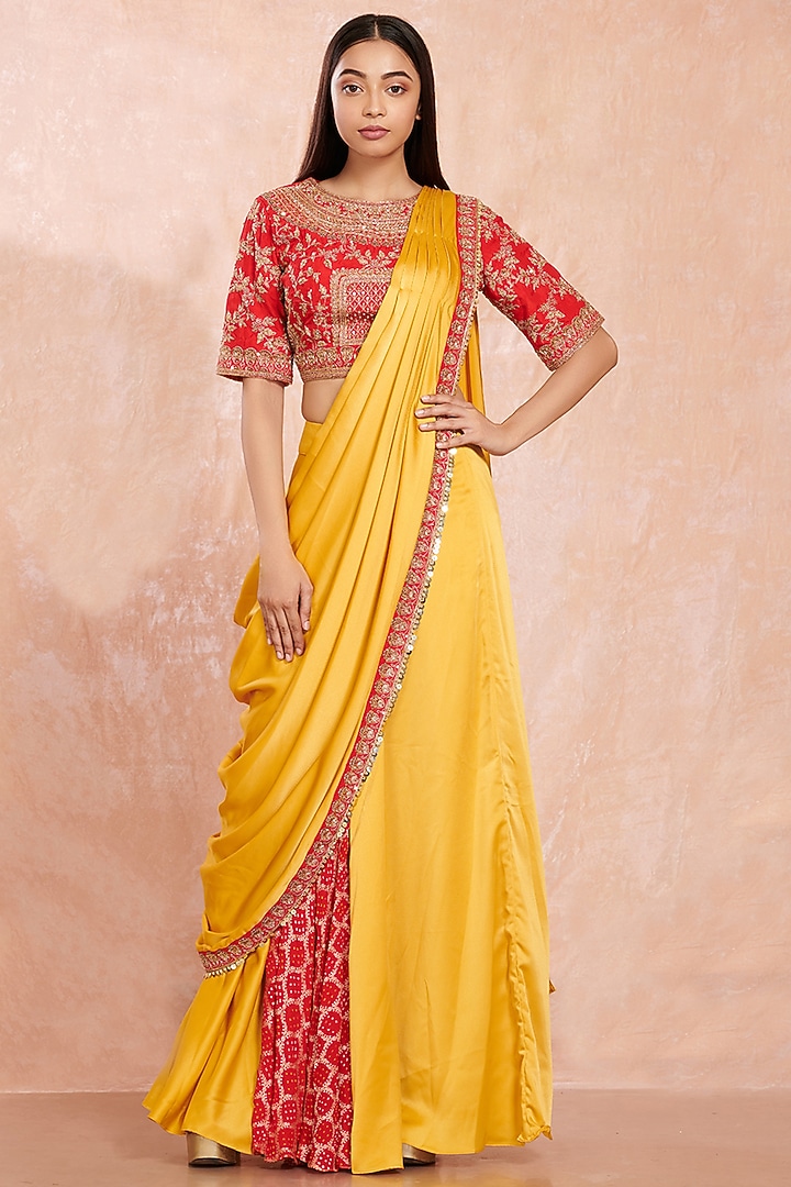 Canary Yellow Satin Skirt Set by Onaya at Pernia's Pop Up Shop