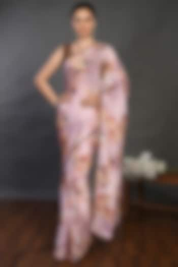 Pink Floral Printed Saree Set by Onaya at Pernia's Pop Up Shop