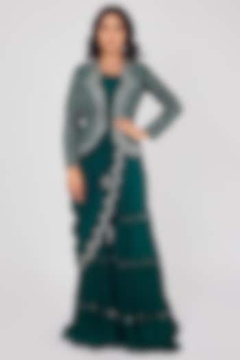 Bottle Green Embellished Jacket Set by Onaya at Pernia's Pop Up Shop