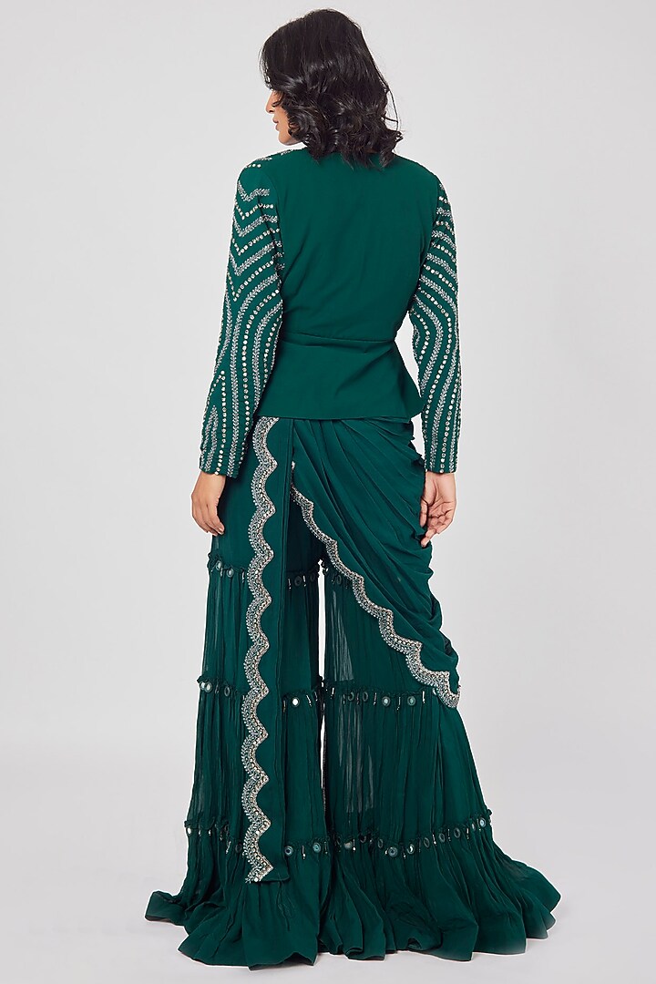 Bottle Green Embellished Jacket Set by Onaya at Pernia's Pop Up Shop