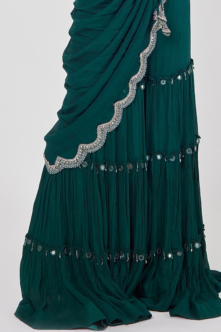 Bottle Green Embellished Jacket Set by Onaya at Pernia's Pop Up Shop
