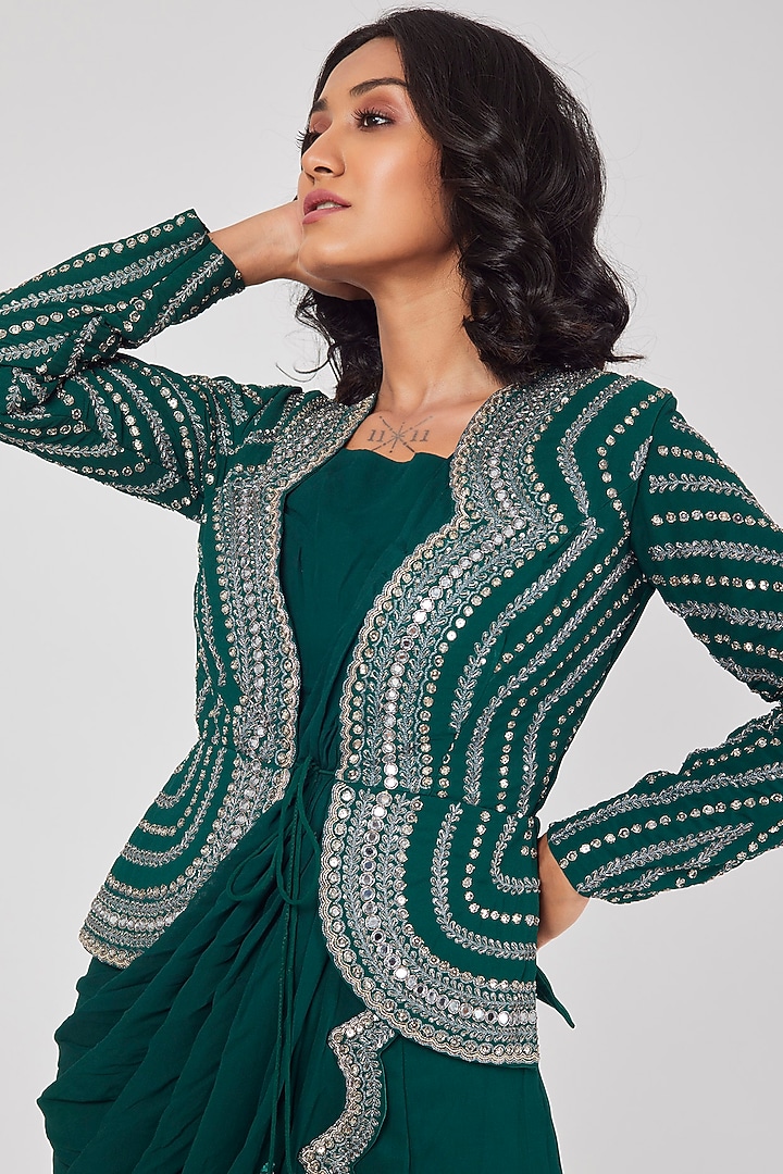 Bottle Green Embellished Jacket Set by Onaya at Pernia's Pop Up Shop