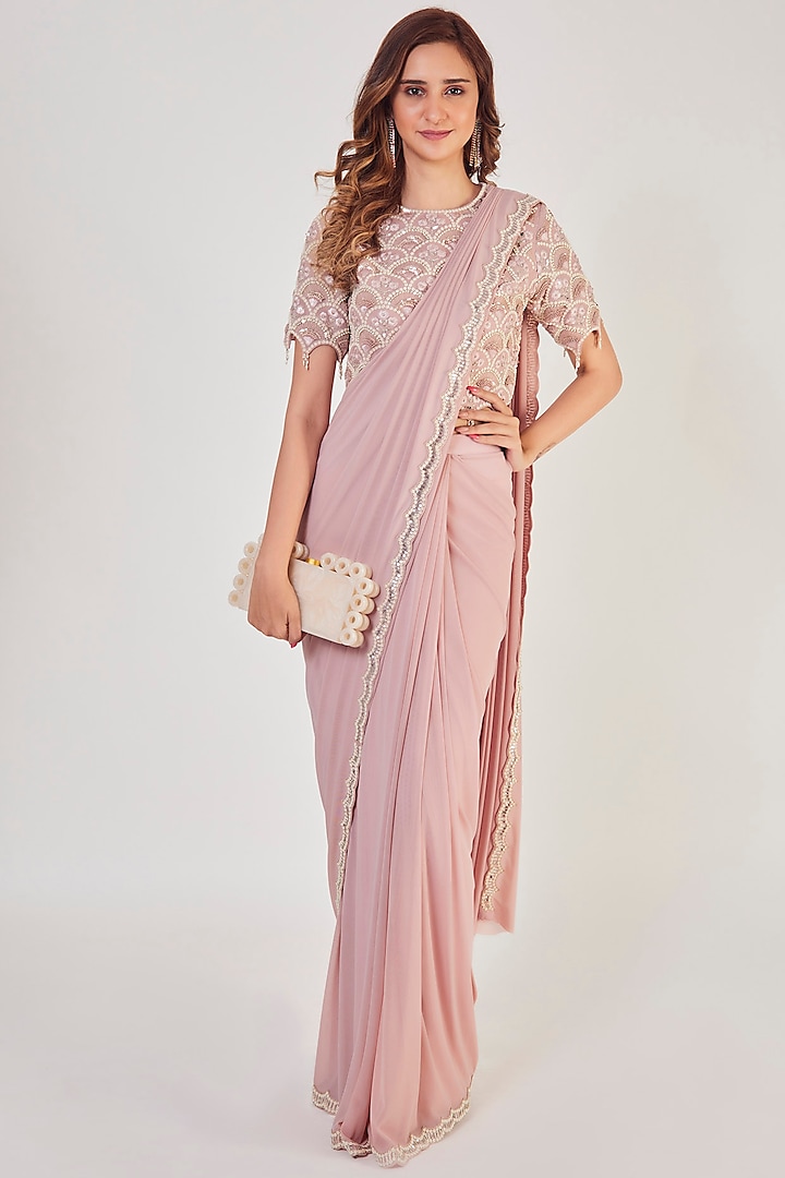 Pink Embellished Saree Set by Onaya