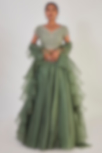 Sea Green Organza Lehenga Set by Onaya at Pernia's Pop Up Shop