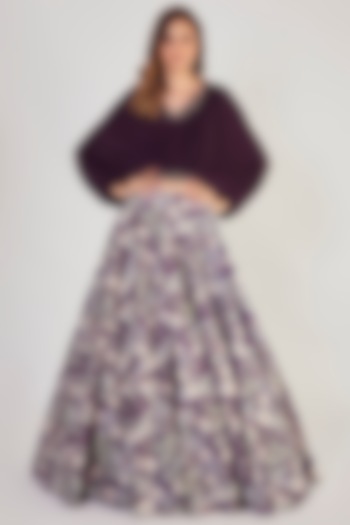 Purple Floral Printed Skirt Set by Onaya