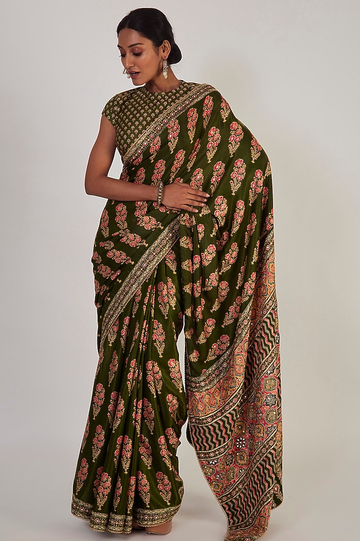 Dark Green Embellished Festive Saree Set by Onaya at Pernia's Pop Up Shop
