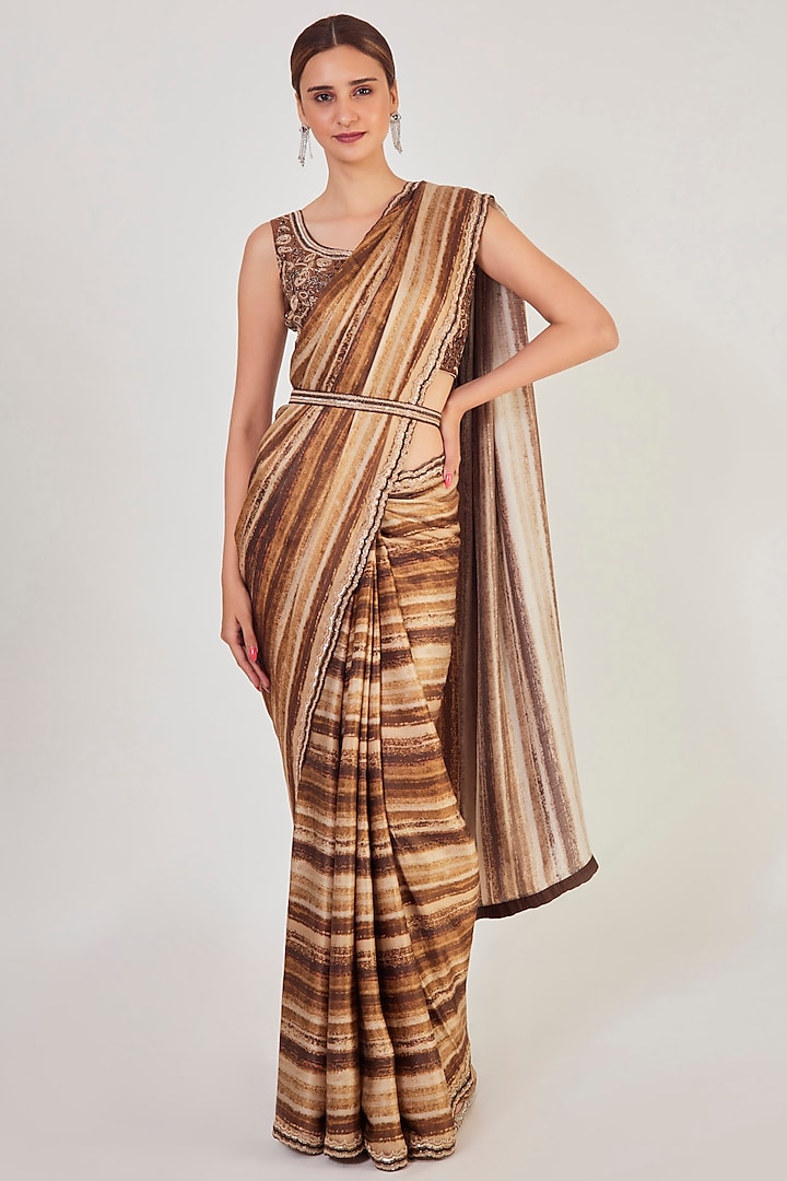 Brown Printed Saree Set by Onaya