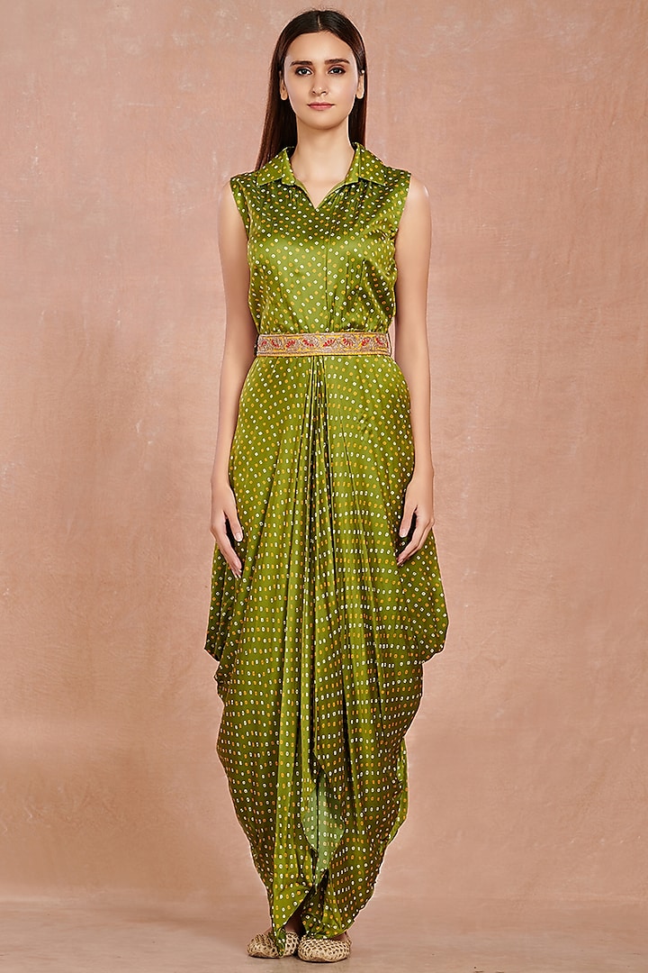Mehendi Green Sequins Embroidered Dress by Onaya