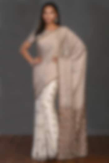 Bown & White Cutdana Embroidered Saree Set by Onaya