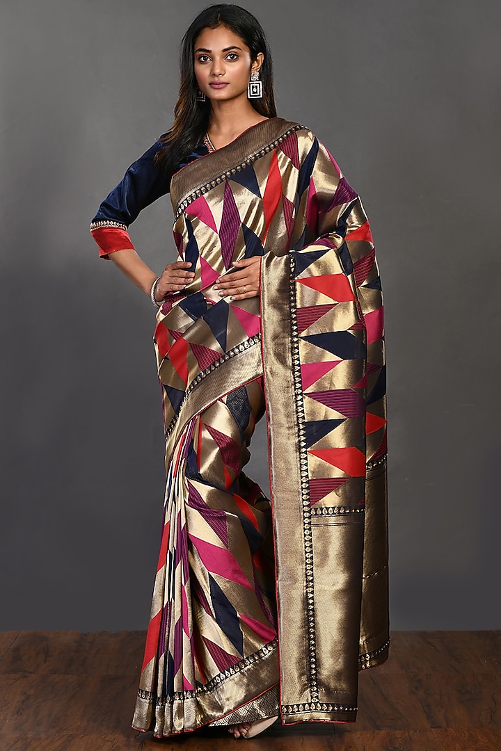 Multi-Coloured Embroidered Handloom Saree Set by Onaya