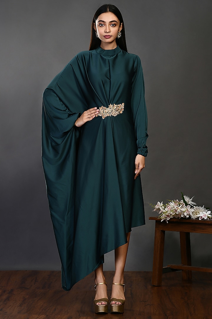 Bottle Green Satin Dress by Onaya