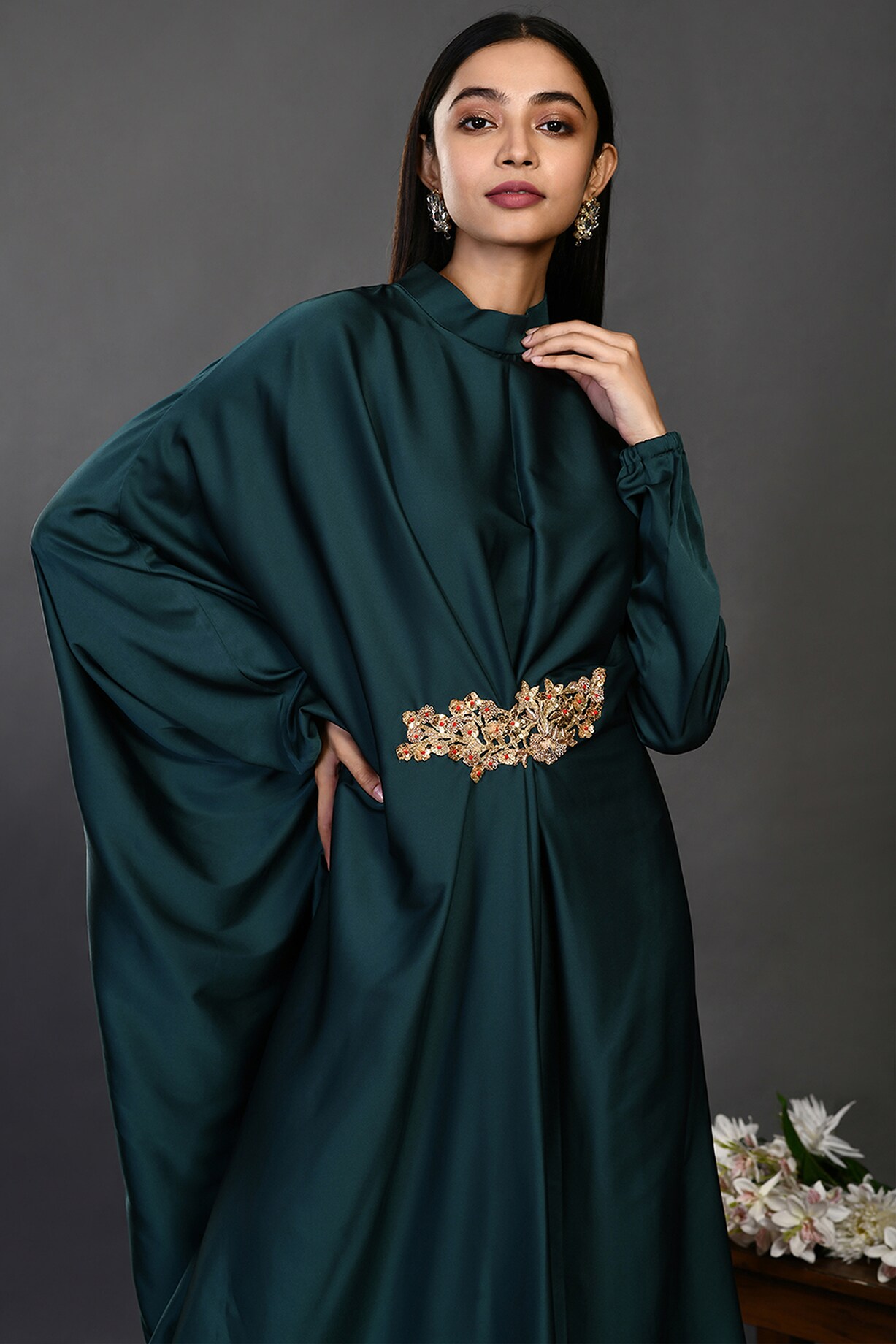 green emerald velvet dress Bottle Green V Neck Ruched Satin Gown  ShObO