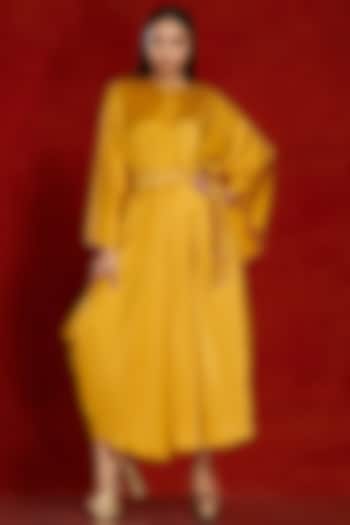 Canary Yellow Satin Flared Dress by Onaya