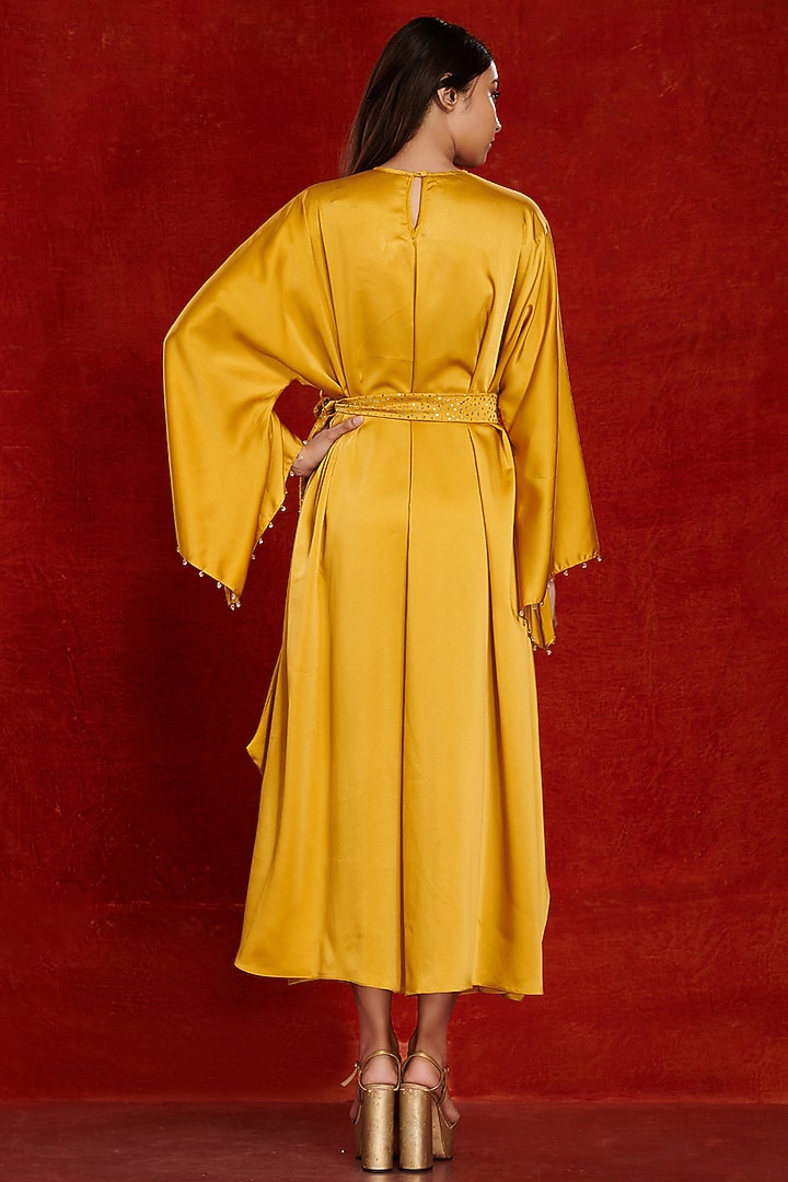 Canary Yellow Satin Flared Summer Dress by Onaya at Pernia's Pop Up Shop