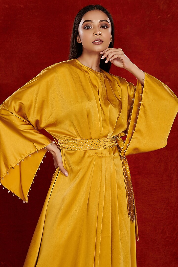 Canary Yellow Satin Flared Summer Dress by Onaya at Pernia's Pop Up Shop