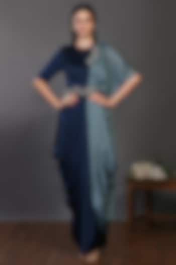 Blue Embroidered & Printed Summer Dress by Onaya at Pernia's Pop Up Shop