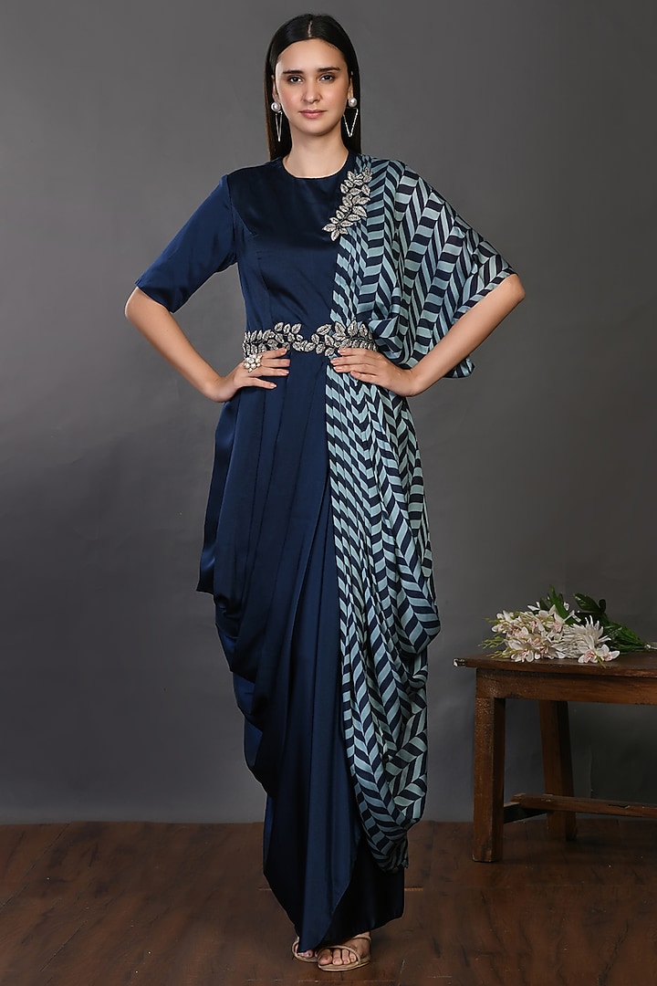 Blue Embroidered & Printed Summer Dress by Onaya at Pernia's Pop Up Shop