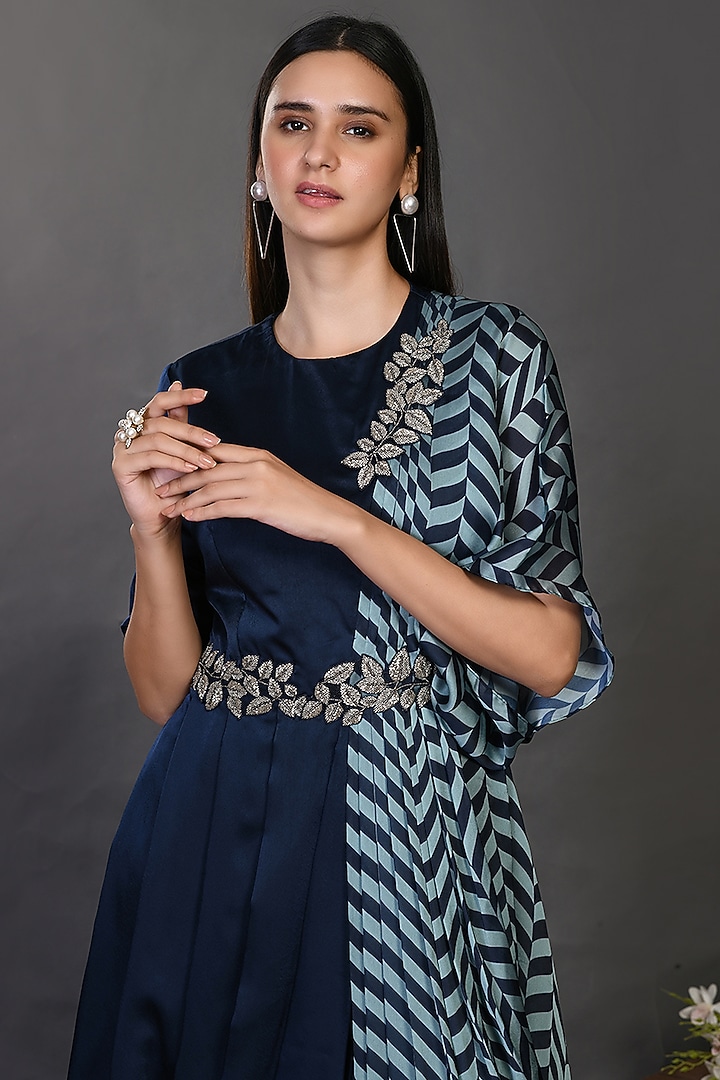 Blue Embroidered & Printed Summer Dress by Onaya at Pernia's Pop Up Shop