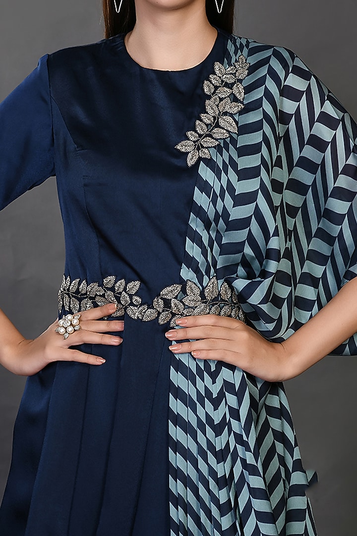 Blue Embroidered & Printed Summer Dress by Onaya at Pernia's Pop Up Shop