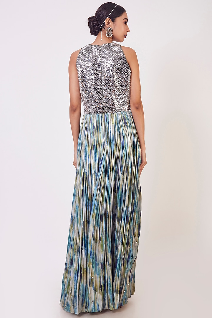Silver & Multi-Colored Embroidered Party Wear Gown by Onaya at Pernia's Pop Up Shop