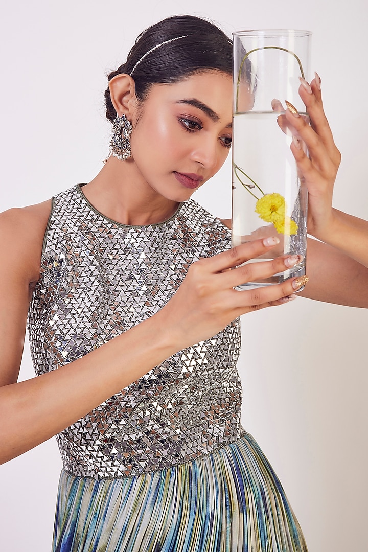 Silver & Multi-Colored Embroidered Party Wear Gown by Onaya at Pernia's Pop Up Shop