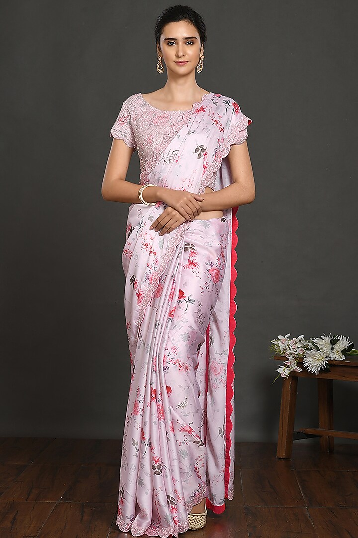 Pink Printed Saree Set by Onaya