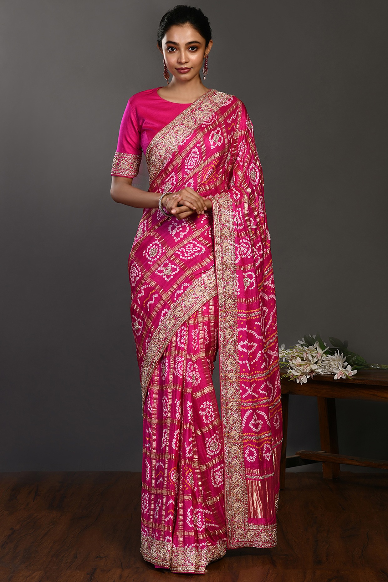 Purple-Pink Raw Silk Zari Bandhani Saree YOSAR34548-Bandhani Saree