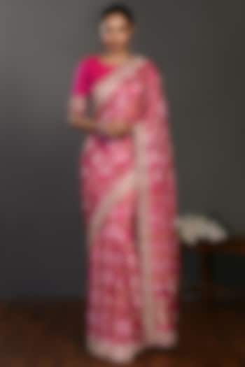 Rani Pink Bandhej Saree Set by Onaya