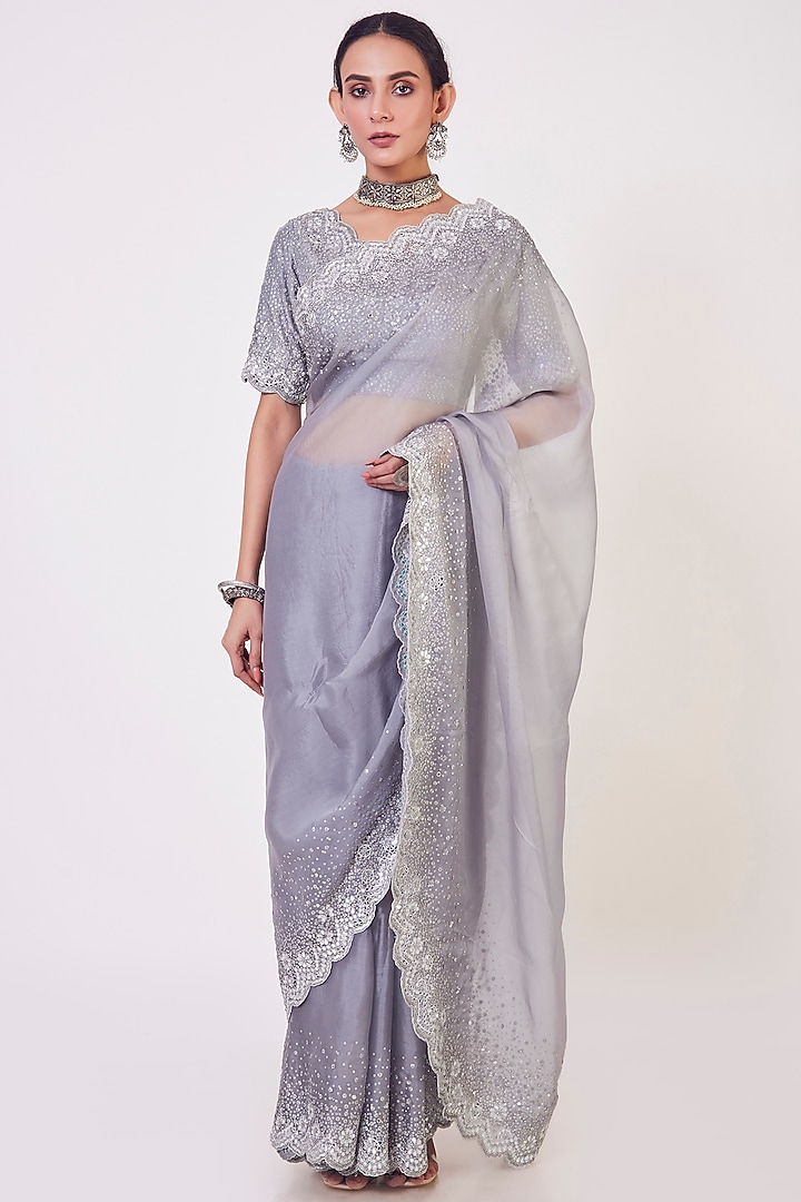 Grey Organza Saree Set by Onaya at Pernia's Pop Up Shop 2024