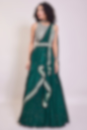 Bottle Green Crepe Wedding Lehenga Set by Onaya at Pernia's Pop Up Shop