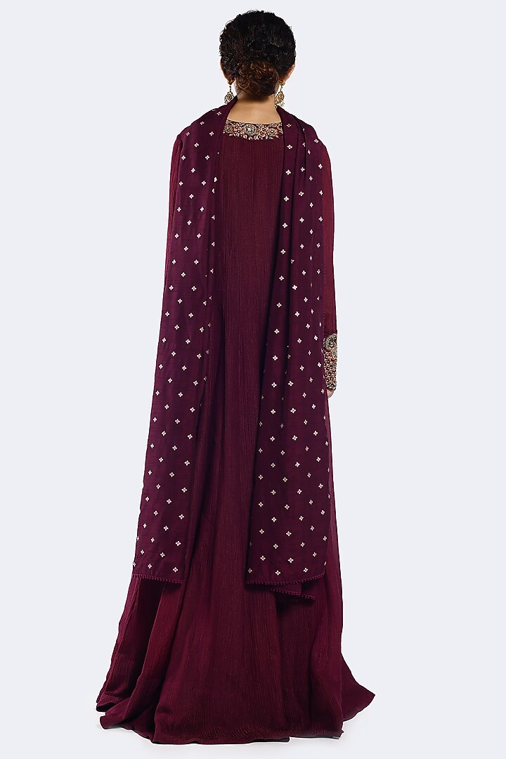 Wine Crush Sequins Embellished Wedding Anarkali Set by Onaya at Pernia's Pop Up Shop