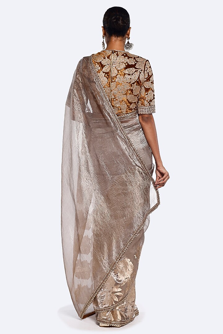 Beige & Green Tissue Nakshi Embellished Party Wear Saree Set by Onaya at Pernia's Pop Up Shop