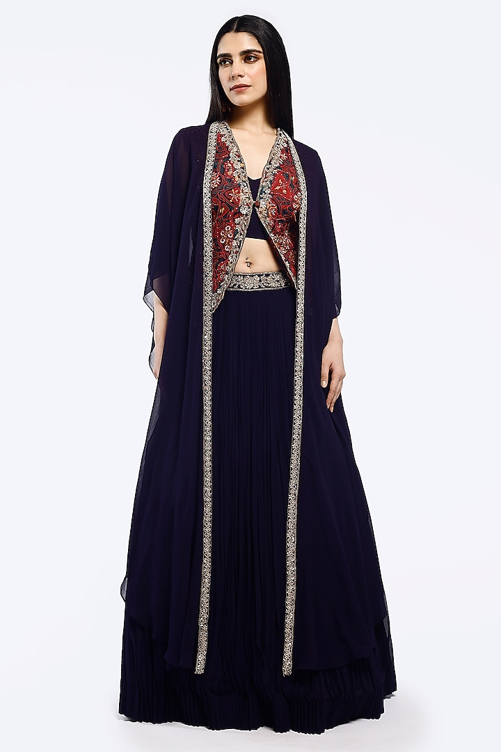 Purple Georgette Mirror Embellished Jacket Wedding Lehenga Set by Onaya at Pernia's Pop Up Shop